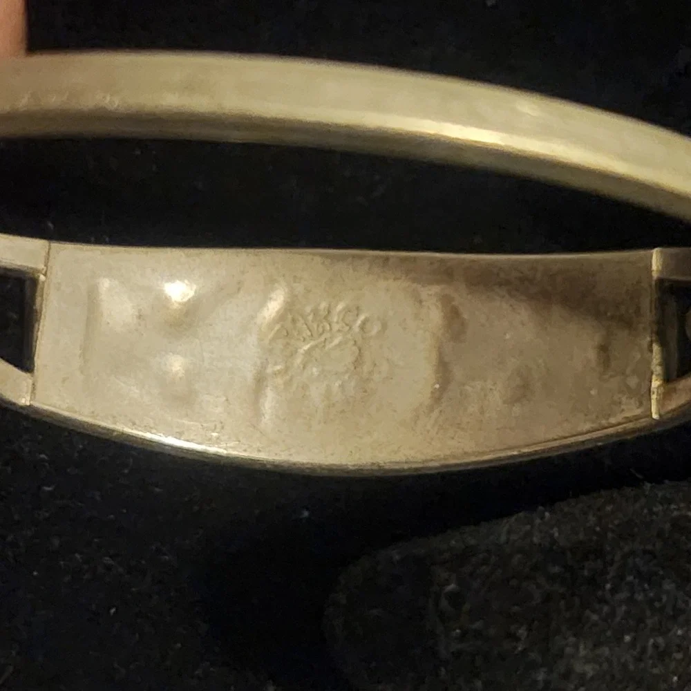 Vintage Alpaca Mexico Pink Enamel‎ Mother of Pearl Floral Butterfly Bangle kids